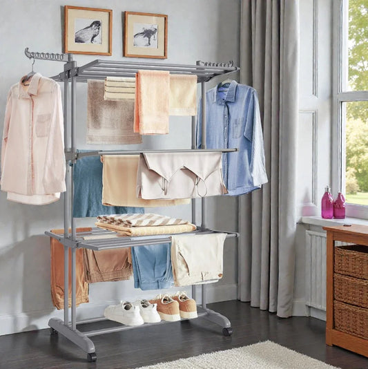 Étendoir à linge SONGMICS MegaDry 4 niveaux avec roulettes verrouillables
