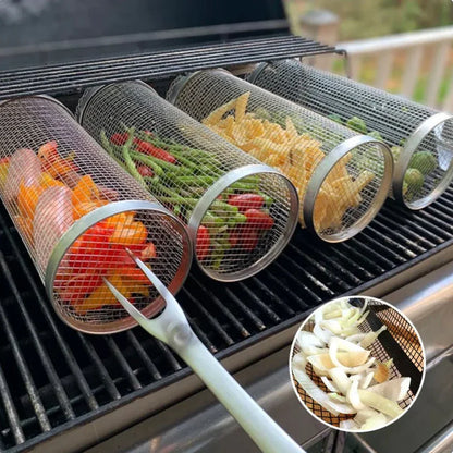 Grille SkyGrip avec paniers rotatifs de légumes frais cuits au barbecue